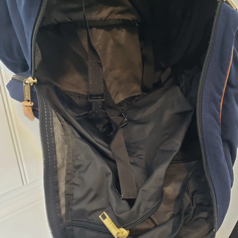 LL Bean Vintage Navy Blue Canvas and Leather‎ Messenger Bag Suitcase No Strap